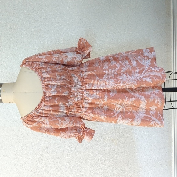 H&M Floral Square Neck Empire Puff Sleeve Dress Orange L cottagecore peasant - Picture 2 of 5